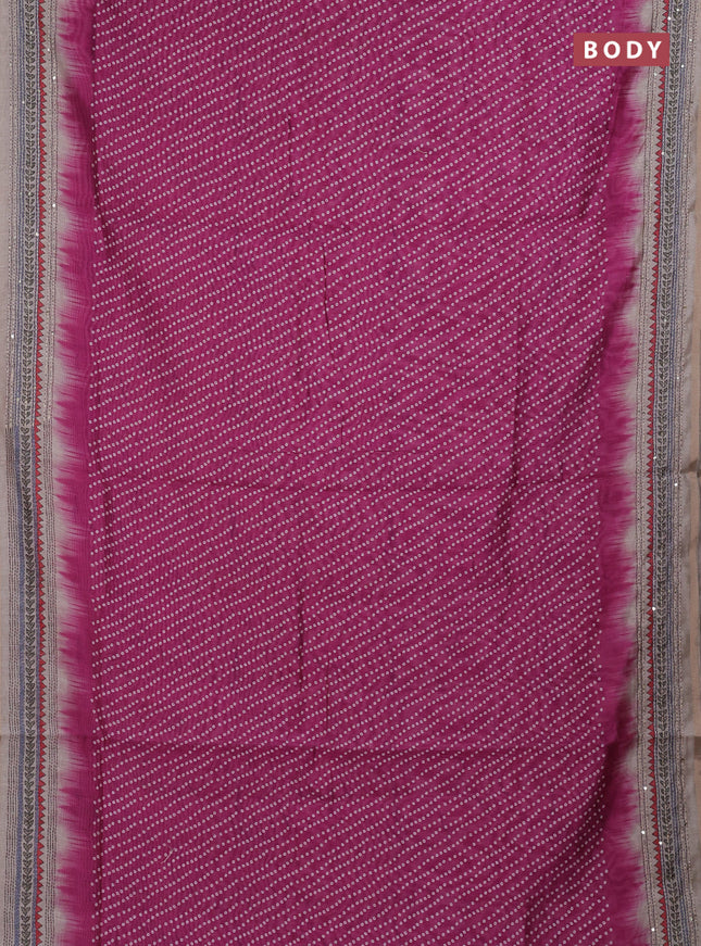 Semi linen saree pink and beige with allover bandhani prints and embroidery pallu & border