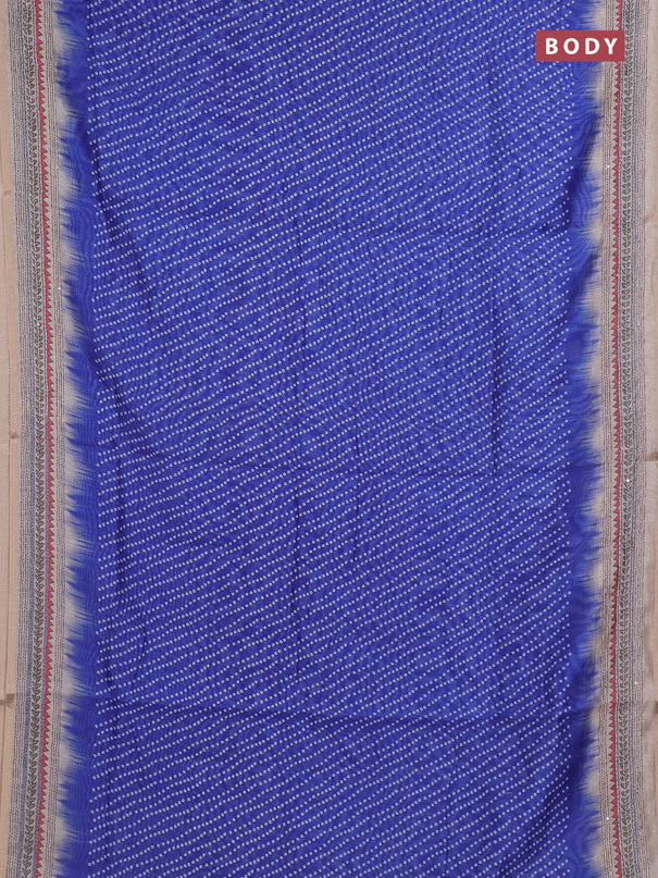 Semi linen saree blue and beige with allover bandhani prints and embroidery pallu & border