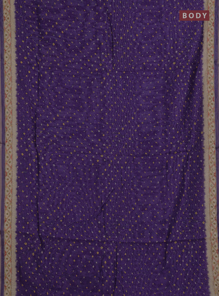 Semi linen saree violet and beige with allover bandhani prints and embroidery pallu & border