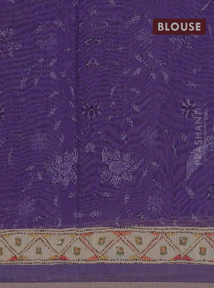 Semi linen saree violet and beige with allover bandhani prints and embroidery pallu & border