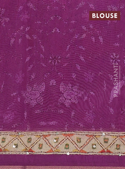 Semi linen saree pink and beige with allover bandhani prints and embroidery pallu & border