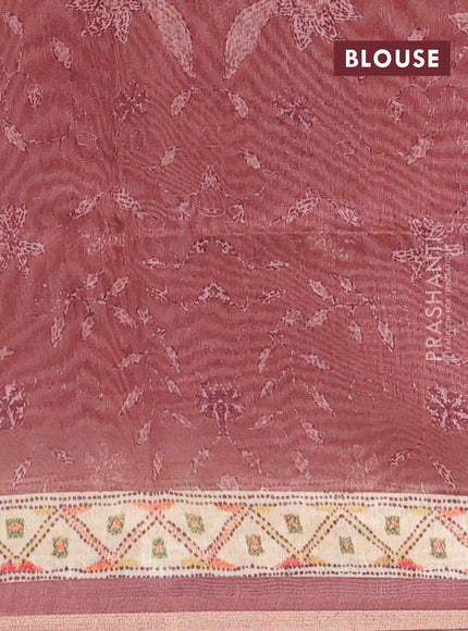 Semi linen saree maroon and beige with allover bandhani prints and embroidery pallu & border