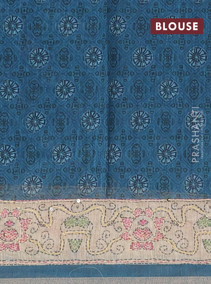 Semi linen saree peacock green and beige with allover bandhani prints & embroidery work and embroidery pallu & border
