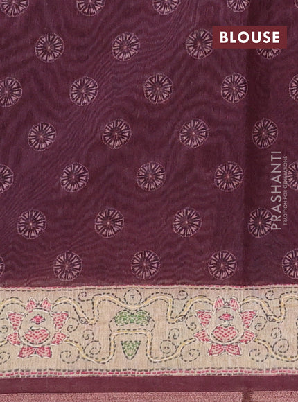 Semi linen saree maroon and beige with allover bandhani prints & embroidery work and embroidery pallu & border