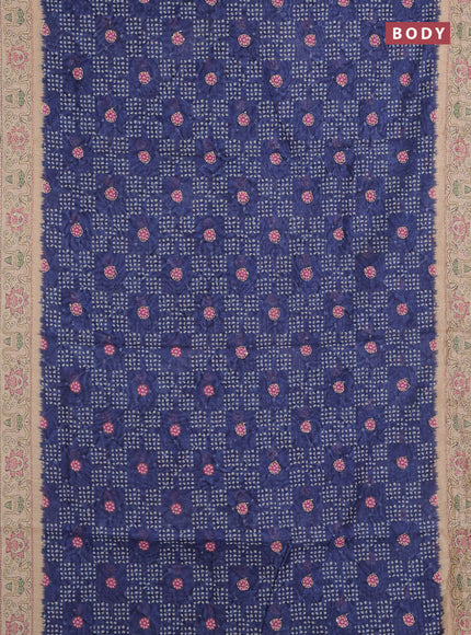 Semi linen saree navy blue and beige with allover bandhani prints & embroidery work and embroidery pallu & border