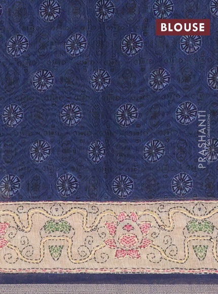 Semi linen saree navy blue and beige with allover bandhani prints & embroidery work and embroidery pallu & border