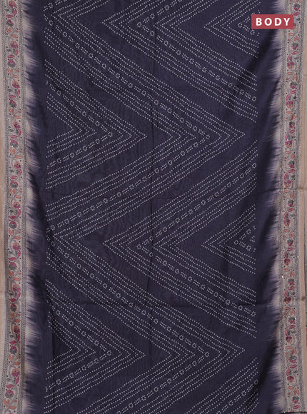 Semi linen saree grey and beige with allover bandhani prints and embroidery pallu & border