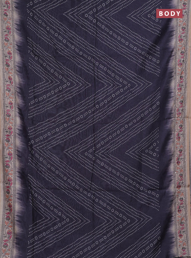 Semi linen saree grey and beige with allover bandhani prints and embroidery pallu & border