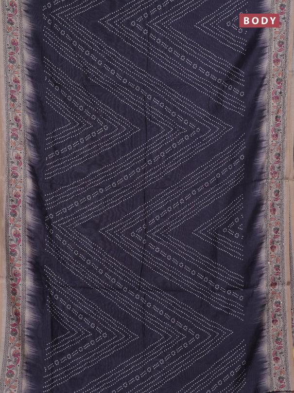 Semi linen saree grey and beige with allover bandhani prints and embroidery pallu & border