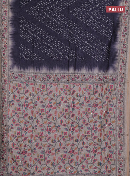 Semi linen saree grey and beige with allover bandhani prints and embroidery pallu & border