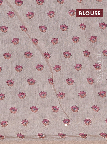 Semi linen saree grey and beige with allover bandhani prints and embroidery pallu & border