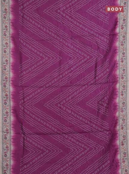 Semi linen saree purple and beige with allover bandhani prints and embroidery pallu & border