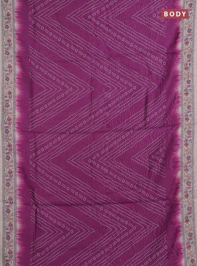 Semi linen saree purple and beige with allover bandhani prints and embroidery pallu & border