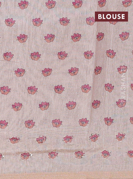 Semi linen saree purple and beige with allover bandhani prints and embroidery pallu & border