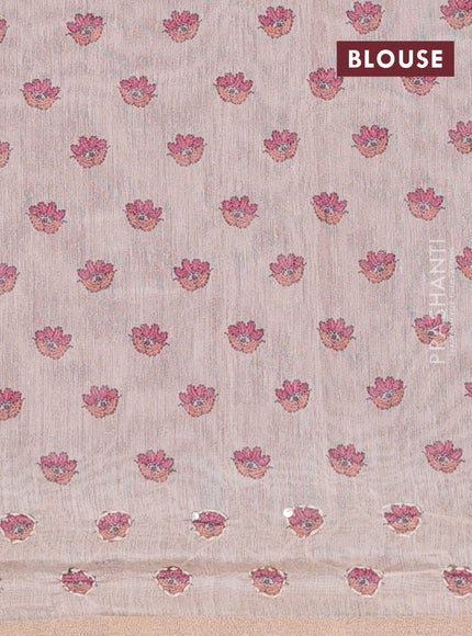 Semi linen saree maroon and beige with allover bandhani prints and embroidery pallu & border