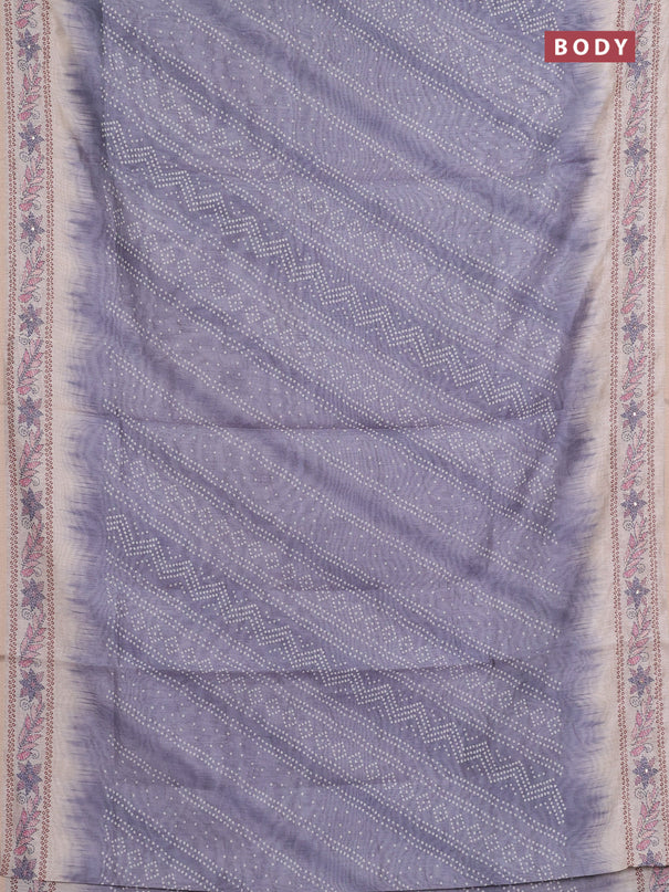 Semi linen saree grey and beige with allover bandhani prints and embroidery pallu & border
