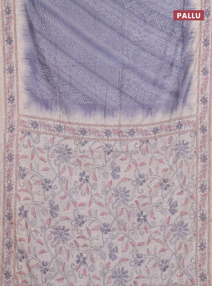 Semi linen saree grey and beige with allover bandhani prints and embroidery pallu & border
