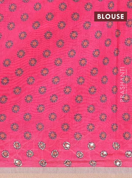 Semi linen saree pink and beige with allover bandhani prints and embroidery pallu & border