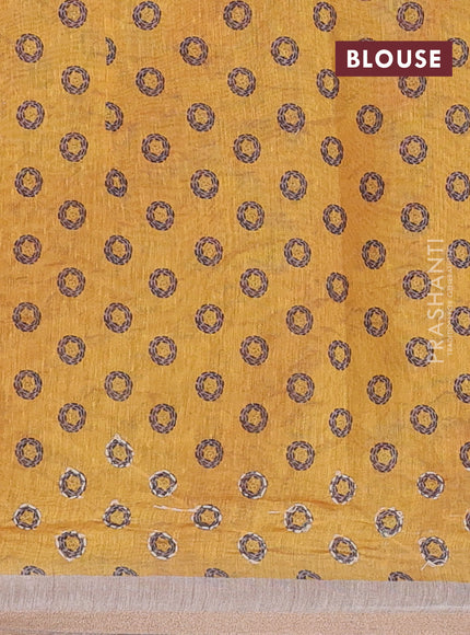 Semi linen saree mustard yellow and beige with allover bandhani prints and embroidery pallu & border