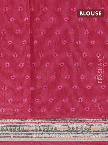 Semi linen saree maroon and beige with allover bandhani prints & embroidery work and embroidery pallu & border