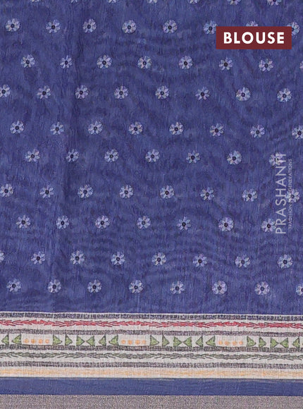 Semi linen saree navy blue and beige with allover bandhani prints & embroidery work and embroidery pallu & border