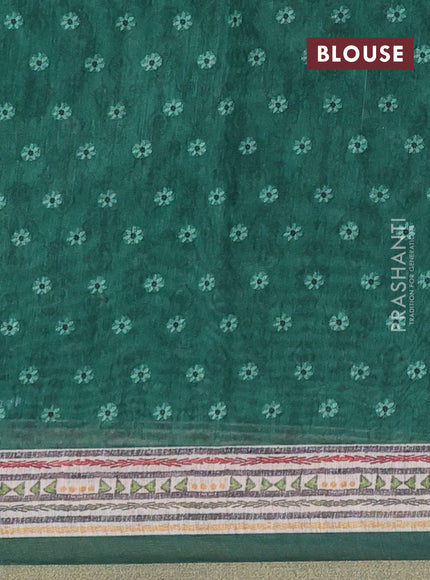 Semi linen saree green and beige with allover bandhani prints & embroidery work and embroidery pallu & border