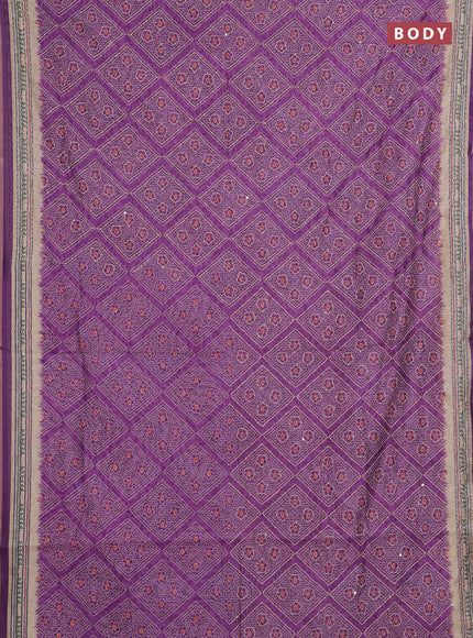 Semi linen saree purple and beige with allover bandhani prints & embroidery work and embroidery pallu & border