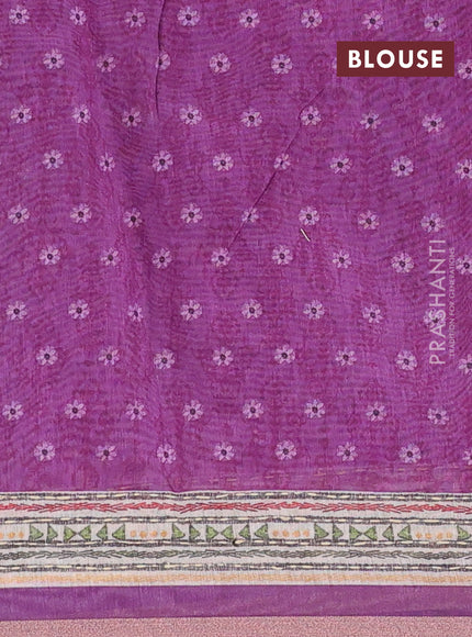 Semi linen saree purple and beige with allover bandhani prints & embroidery work and embroidery pallu & border
