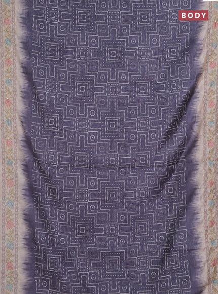 Semi linen saree dark grey and beige with allover bandhani prints and embroidery pallu & border