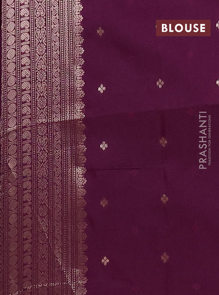 Semi soft silk saree deep purple with allover zari woven checked pattern and paisley zari woven butta border