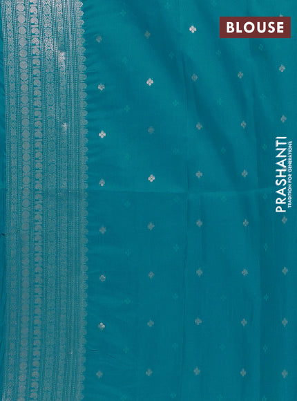 Semi soft silk saree teal blue with allover zari woven checked pattern and paisley zari woven butta border