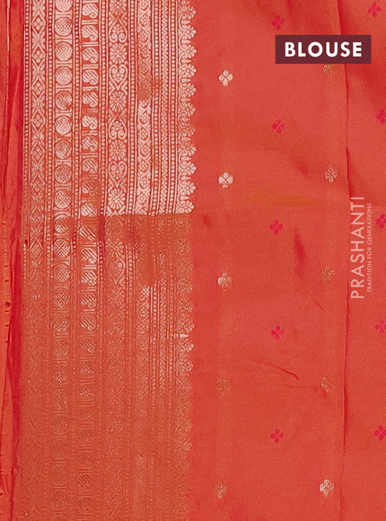 Semi soft silk saree sunset orange with allover zari woven checked pattern and paisley zari woven butta border