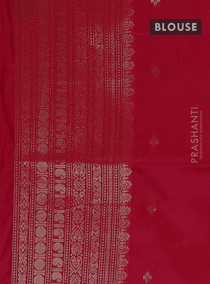 Semi soft silk saree tomato pink with allover zari woven checked pattern and paisley zari woven butta border