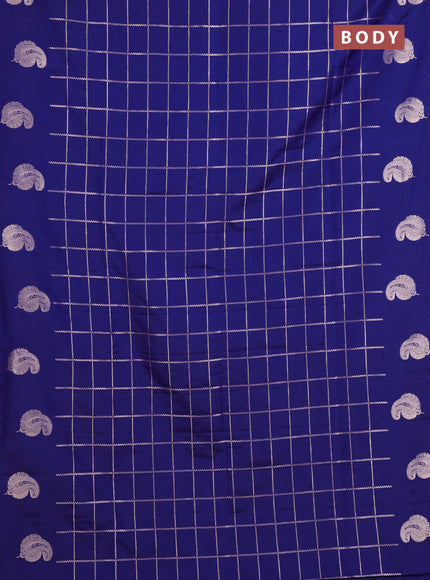 Semi soft silk saree navy blue with allover zari woven checked pattern and paisley zari woven butta border