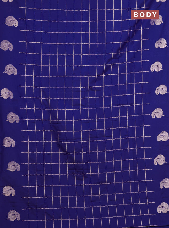 Semi soft silk saree navy blue with allover zari woven checked pattern and paisley zari woven butta border