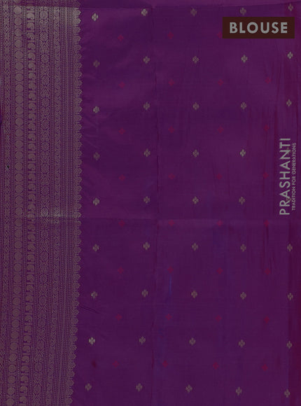 Semi soft silk saree purple with allover zari woven checked pattern and paisley zari woven butta border
