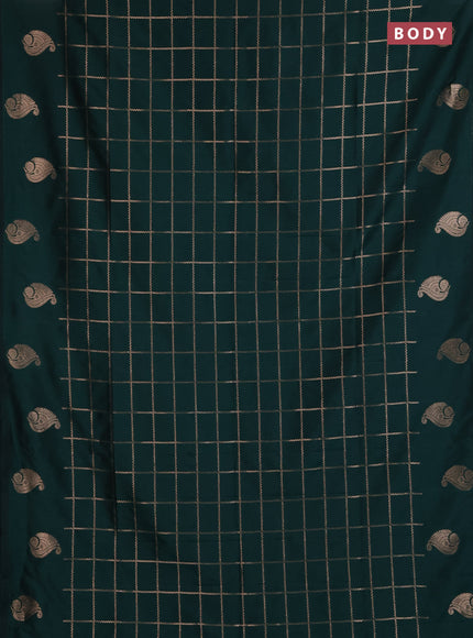 Semi soft silk saree bottle green with allover zari woven checked pattern and paisley zari woven butta border