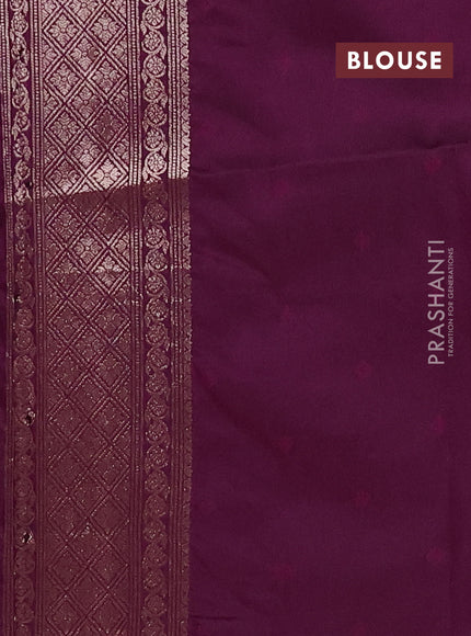 Semi soft silk saree deep purple with allover zari woven checked pattern and paisley zari woven butta border