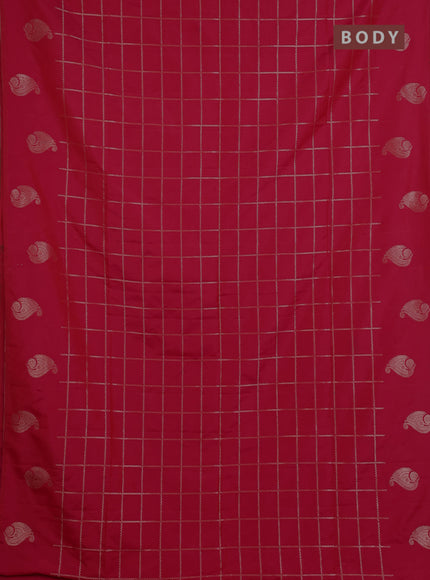 Semi soft silk saree red with allover zari woven checked pattern and paisley zari woven butta border