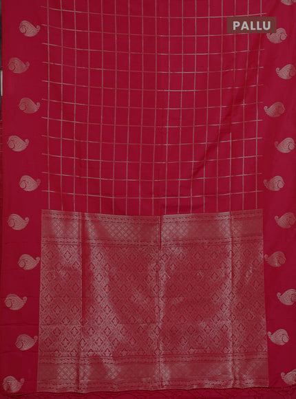 Semi soft silk saree red with allover zari woven checked pattern and paisley zari woven butta border