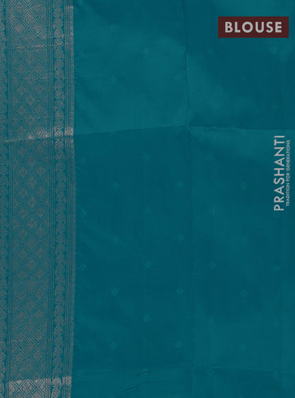 Semi soft silk saree teal blue with allover zari woven checked pattern and paisley zari woven butta border