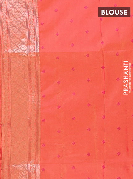 Semi soft silk saree sunset orange with allover zari woven checked pattern and paisley zari woven butta border