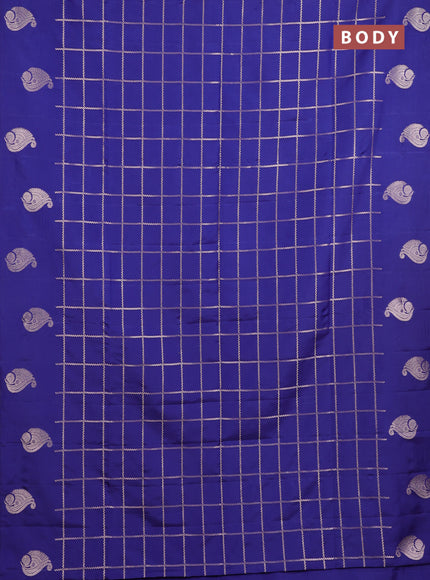 Semi soft silk saree navy blue with allover zari woven checked pattern and paisley zari woven butta border