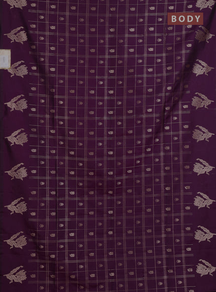 Semi soft silk saree deep purple with allover zari checks & buttas and zari woven butta border