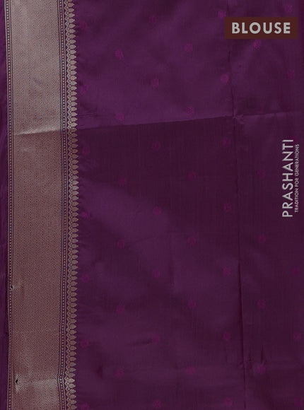 Semi soft silk saree deep purple with allover zari checks & buttas and zari woven butta border