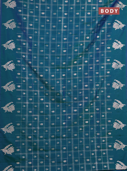 Semi soft silk saree peacock green with allover zari checks & buttas and zari woven butta border