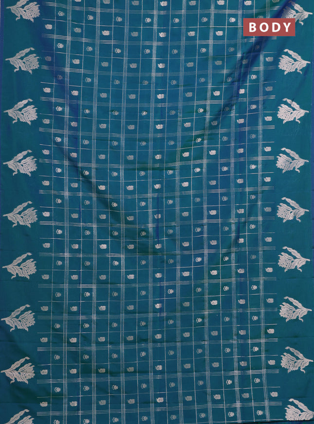 Semi soft silk saree peacock green with allover zari checks & buttas and zari woven butta border