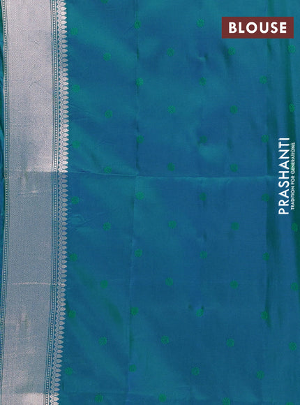 Semi soft silk saree peacock green with allover zari checks & buttas and zari woven butta border