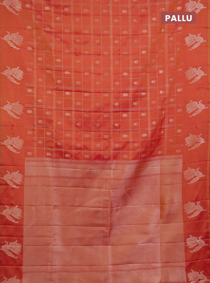 Semi soft silk saree sunset orange with allover zari checks & buttas and zari woven butta border