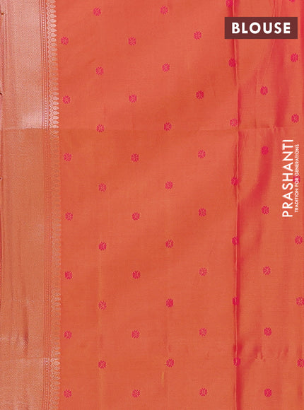 Semi soft silk saree sunset orange with allover zari checks & buttas and zari woven butta border